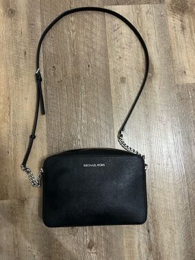 Michael Kors Black Crossbody with Silver Chain Detail